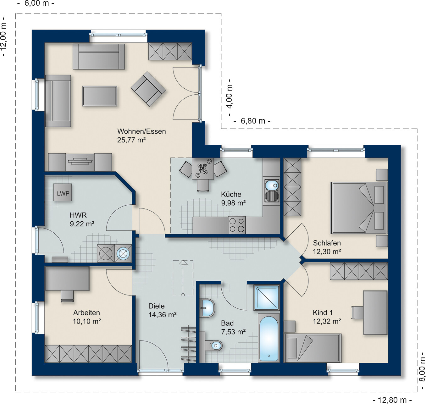 Grundriss Winkelbungalow 105