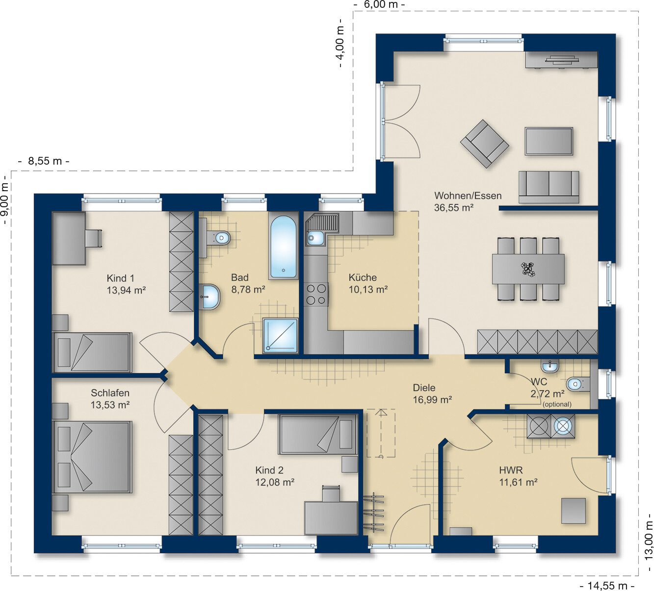 Grundriss Winkelbungalow 125